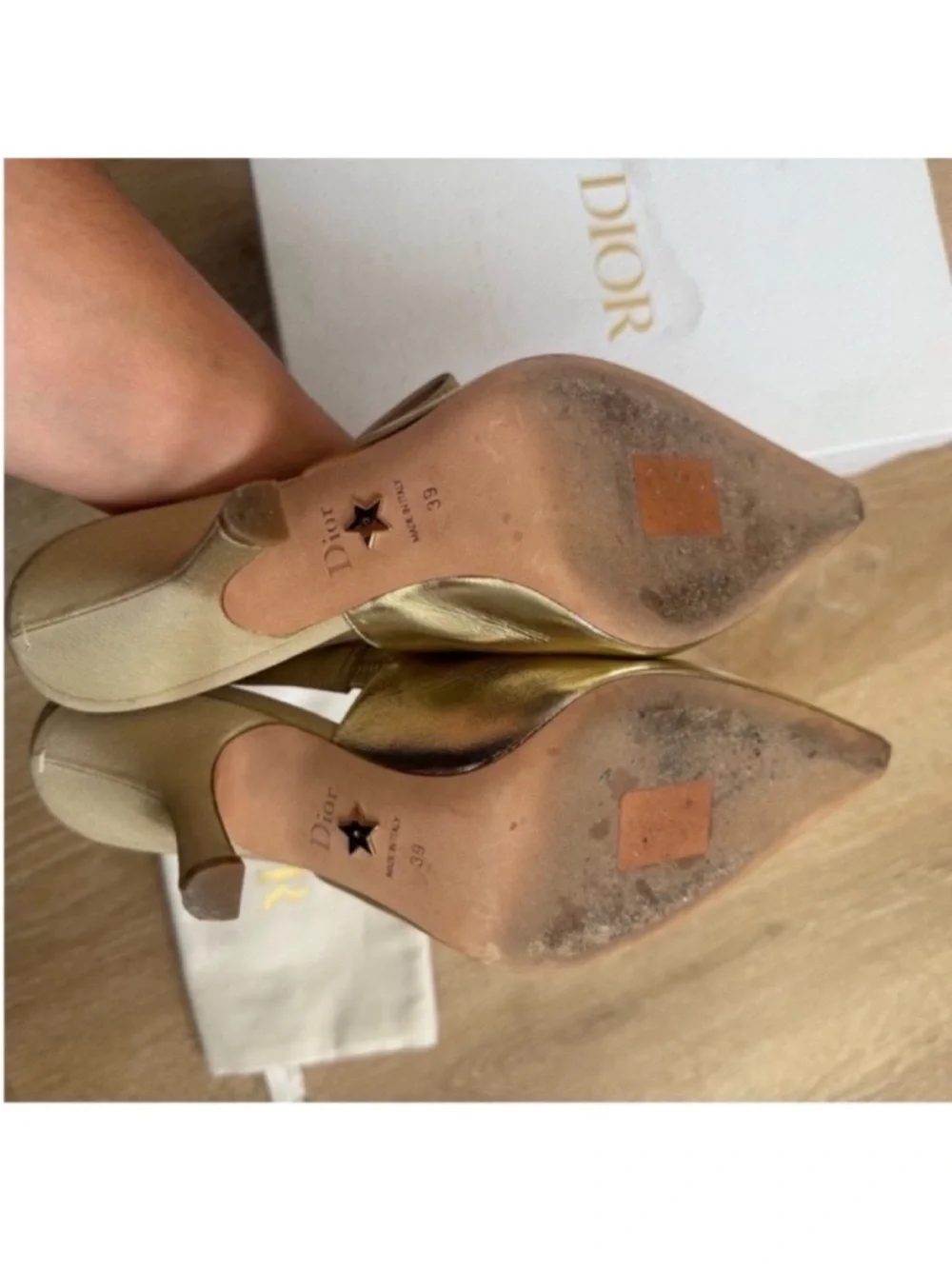Dior J’ADIOR Metallic Gold Slingback Heels Size 39 Pointed Toe